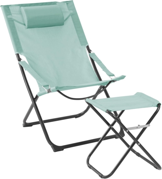 SVITA Gartenstuhl TOMRA, 2er Set, mit Kopfkissen, Armlehnen, Fußhocker, Blau/Dunkelgrau