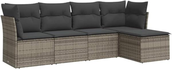 vidaXL 5-tlg. Garten-Sofagarnitur mit Kissen Grau Poly Rattan 3249399