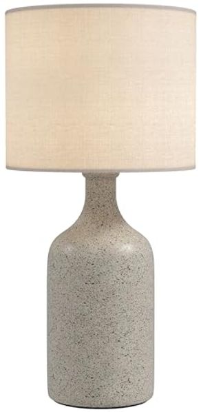 HOMCOM Tischleuchte Nachttischlampe mit Keramiksockel, Leinenschirm, Wippschalter, Ein-,Ausschalter, ohne Leuchtmittel, mit E27 Fassung, für Schlafzimmer Wohnzimmer, Sandbraun+Weiß