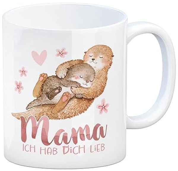 speecheese Tasse Otter Baby und Mutter Kaffeebecher mit Spruch Mama ich hab dich lieb