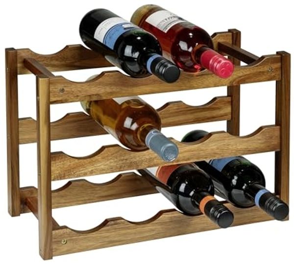 WENKO Weinregal Mod. Fondi aus massivem Akazienholz für 12 Flaschen auf 3 Ebenen hochwertige Verarbeitung rustikales Design Maße 42 x 28 x 21 cm braun