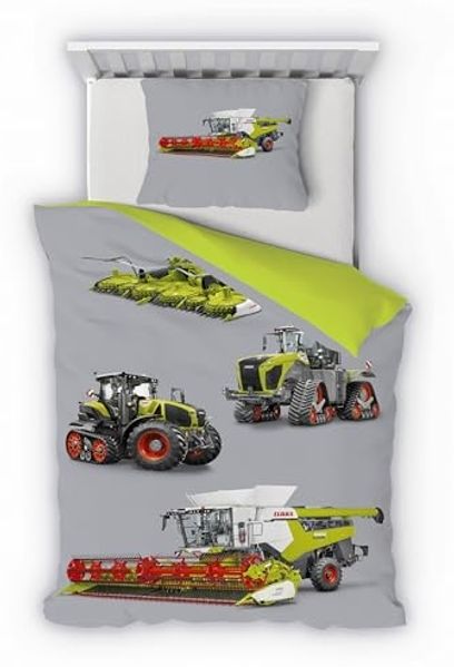 Träumschön Jugendbettwäsche CLAAS Premium Baumwolle 135x200 cm, Axion Traktoren, Baumwolle, 2 teilig, mit Reißverschluss, luftig und leichte Sommerbettwäsche von CLAAS