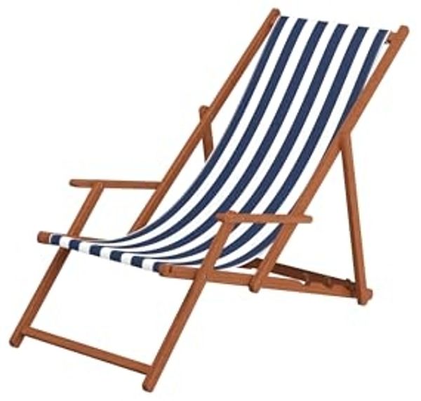 ERST-HOLZ Gartenliege Holz-Liegestuhl Sonnenliege Strandliege mit Stofffarbe Blau/Weiß