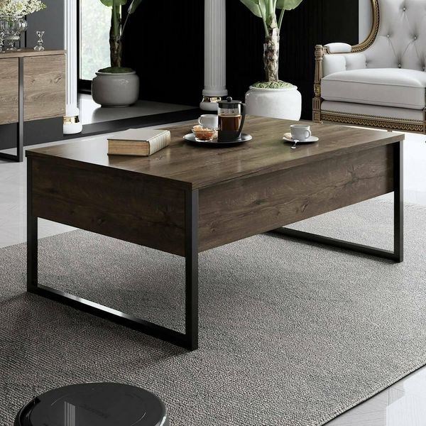 Dmora - Wohnzimmertisch Canis, Niedriger Wohnzimmertisch, Kaffeeregal, Couchtisch für Sofa, 90x60h40 cm, Walnuss und Schwarz
