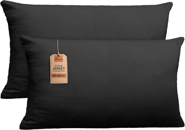 NatureMark 2er Pack Jersey Kissenbezug Kissenhülle Kissenbezüge Seitenschläferkissen Nackenkissen viele Größen und Farben ÖKO-TEX (40x80 cm, Schwarz)