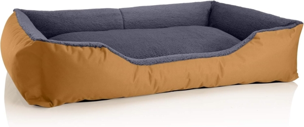 BedDog Hundebett TEDDY, Hundesofa aus Cordura und Microfaser-Velours, waschbares Hundebett mit Rand, Hundekissen vier-eckig (XXXL) ca. 150x110x28cm, GOLDEN-ROCK (gold/grau)