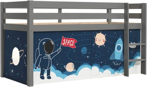 Vipack 'Pino' Halbhochbett 90x200 cm, grau, Kiefer massiv, mit Textilset 'Space Shuttle' Bild 4