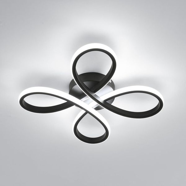 Comely Deckenlampe LED, 30W 3400LM Deckenleuchte Modern, LED Deckenbeleuchtung Flower Form für Balkon Diele Schlafzimmer Wohnzimmer und Esszimmer, Kaltweißes Licht 6500K, Schwarz，30cm