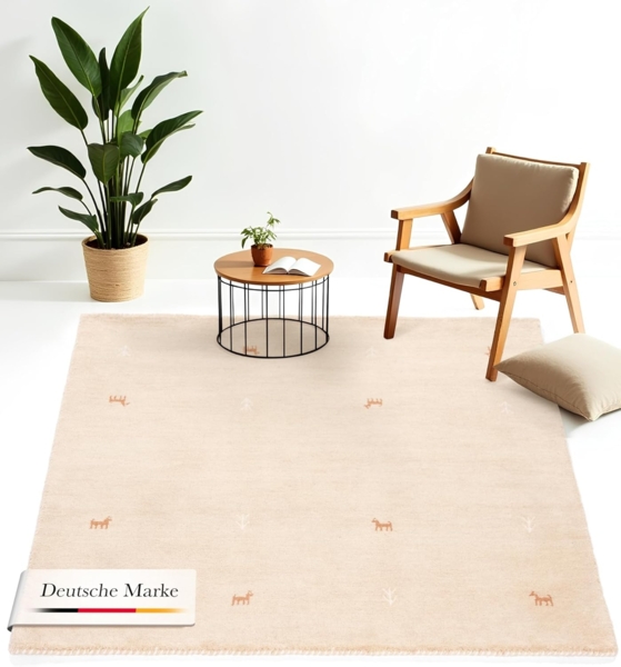 carpetfine Wollteppich Gabbeh-Uni, quadratisch, Höhe: 15 mm, reine Wolle, handgewebt, Gabbeh Loom Tiermotiv, Sonderform Quadrat