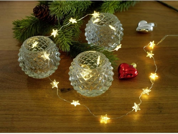 Konstsmide LED Dekolichterkette Innen 40 transparente Sterne warmweiß 2,5 m