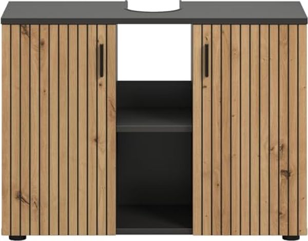 Waschbeckenunterschrank Livia in Eiche und grau 80 cm