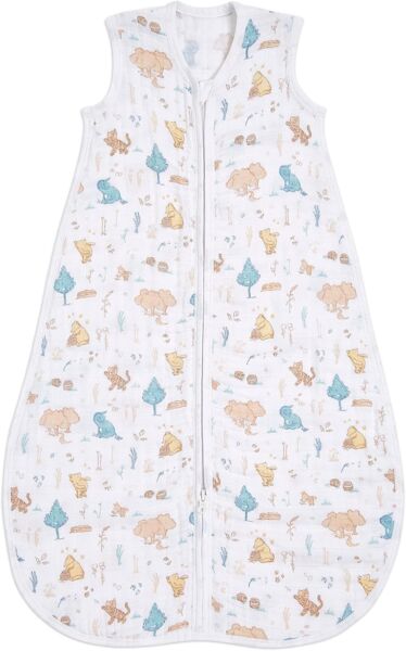 aden + anais™ Schlafsack, 1,0 TOG Wert, tragbare Decke für Babys, Bunte Muster für Mädchen & Jungen, Schlafsack für Neugeborene aus 100% Baumwoll-Musselin, 18-36 Monate, Winnie in The Woods
