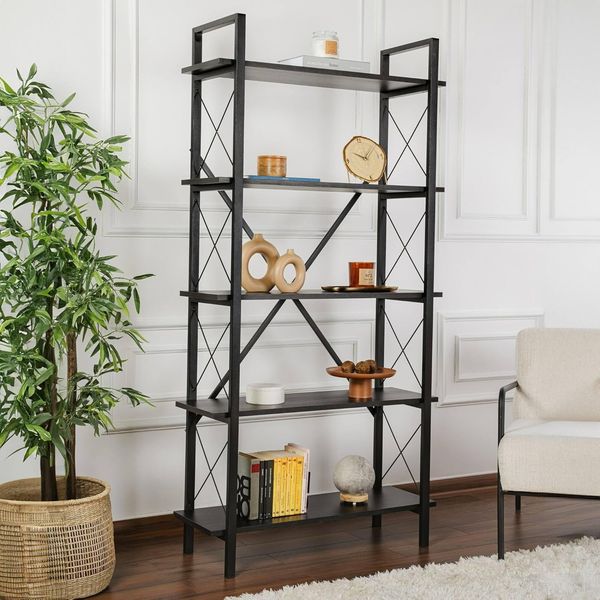 Dmora Dmöbel Regal Martone 90 x 33,5 x 180h cm Schwarz 5 Böden, Bibliothek