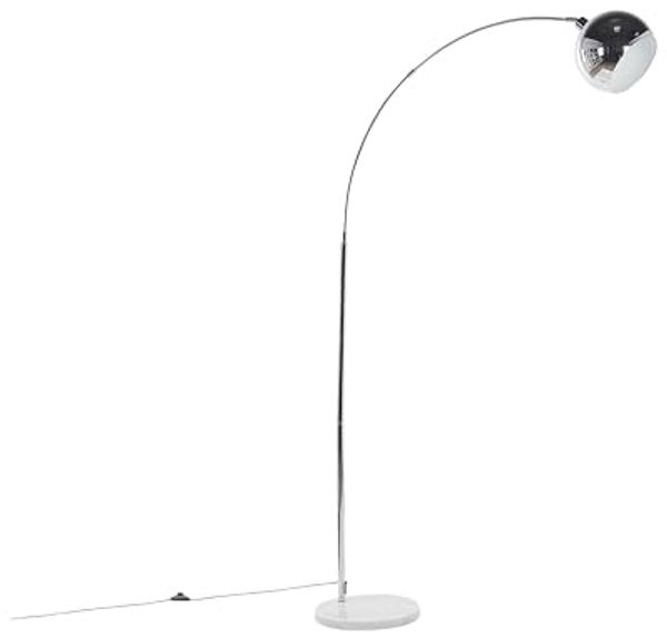 'Paroo' Stehlampe Silber Metall 210 cm verchromt verstellbarer Schirm Marmorfuß Kabel mit Schalter Bogenlampe Industrie Look