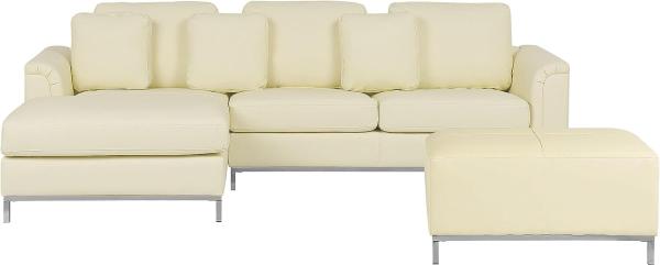 Ecksofa Leder beige rechtsseitig mit Ottomane OSLO