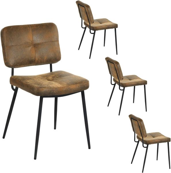 MEUBLE COSY Esszimmerstühle 4er Set Küchenstühle Vintage Wohnzimmerstuhl Polsterstuhl mit Rückenlehne Sitzfläche aus Wildleder Metallbeine, Retro, Braun, 54 x 45 x 82 cm