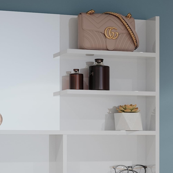 Spiegelregal Weiß Hochglanz 89.8 x 65 cm mit offenen Fächern Vicco Bild 5