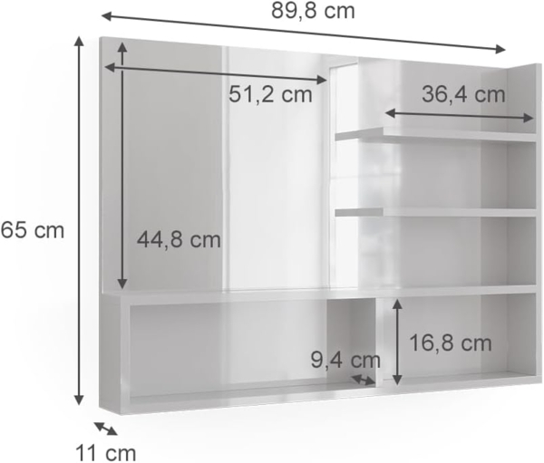 Spiegelregal Weiß Hochglanz 89.8 x 65 cm mit offenen Fächern Vicco Bild 3