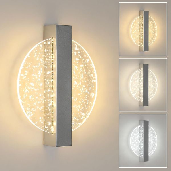 Comely Wandleuchte LED Innen Dimmbar, 12W 1500LM 3 Farbtemperatur 3000k/4500k/6500k Moderne Wandleuchten, LED Wandbeleuchtung für Flur Treppenhaus Wohnzimmer Schlafzimmer, Silber