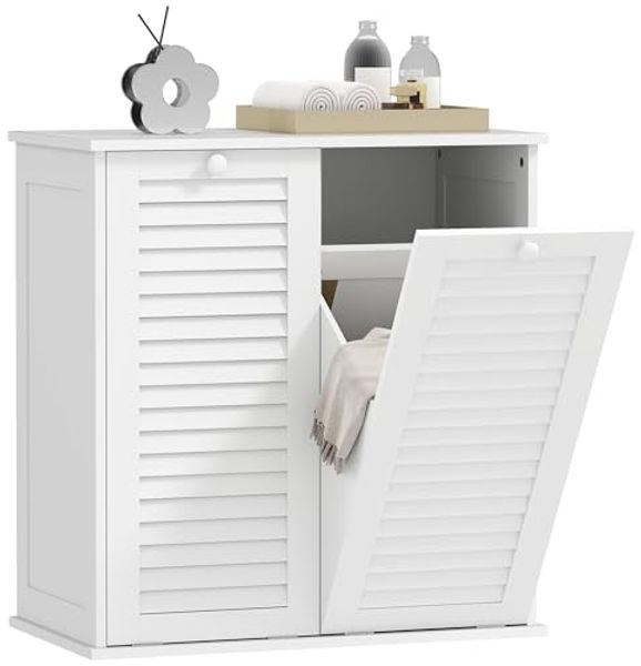 HOMCOM Badkommode Wäscheschrank, Badschrank mit 2 Wäschekörben, Griffen, Lamellentüren (Wäschesammler, 1 St, Badmöbel), für Badezimmer 70 x 38 x 73 cm Weiß