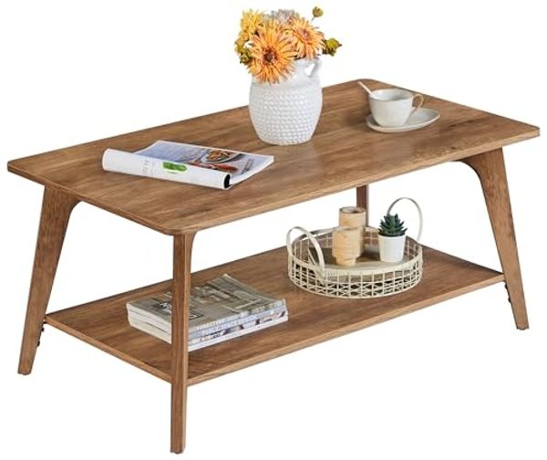 VASAGLE Wohnzimmertisch mit Ablage, 2-stöckiger Couchtisch, für Wohnzimmer, 55 x 100 x 45 cm, einfache Montage, braun