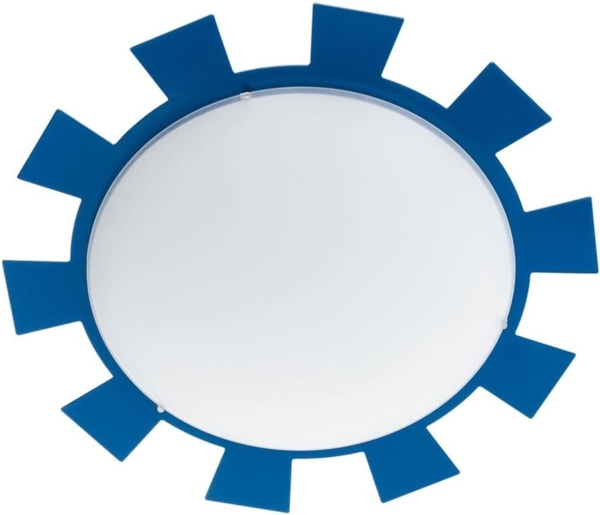 Wand-/Deckenleuchte, Stahl blau, Glas weiß, D 35 cm