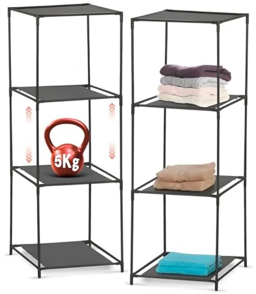 Avilia Platzsparendes Schuhregal mit 3 Ablagen aus Stoff – Set mit 2 modularen Regalen 34 x 34 x 98 cm – vielseitiges Bücherregal für Badezimmer, Küche und Wohnzimmer, leicht und robust für