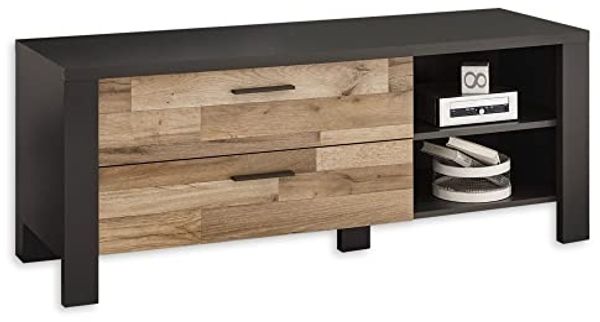 Dallas TV-Lowboard in Montana Oak Optik, Graphit - Moderner TV Schrank mit Schubladen und viel Stauraum für das Jugendzimmer - 138 x 54 x 46 cm (B/H/T)