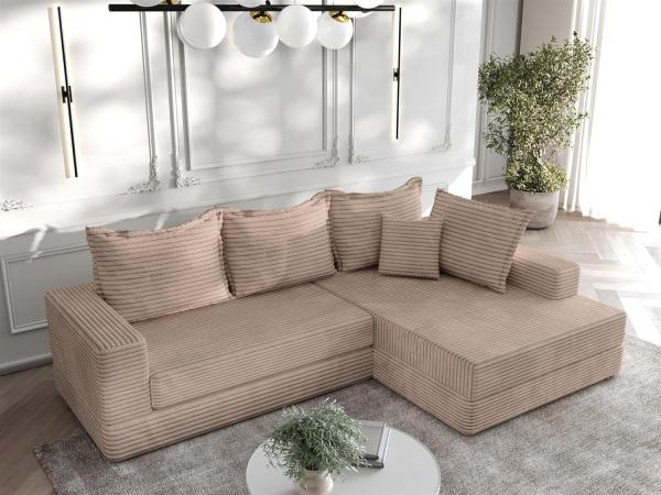 Ecksofa Couchgarnitur Sofa OSKAR in Stoff Tilia Hellbraun Ottomane Rechts