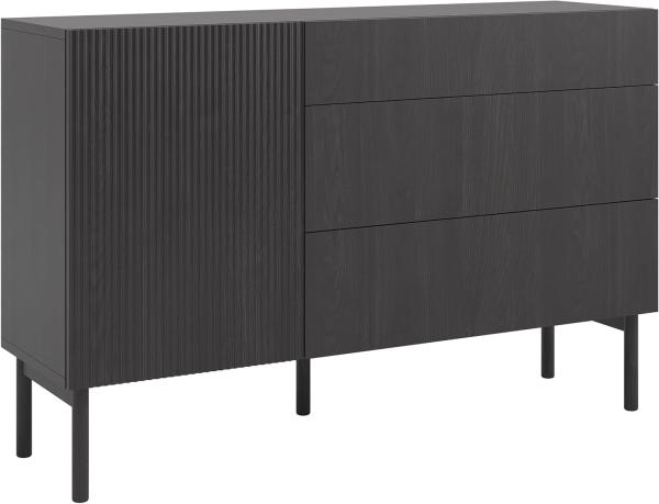 Selsey Nolie - Sideboard mit 3 Schubladen, Holzoptik Esche Schwarz, 140 cm