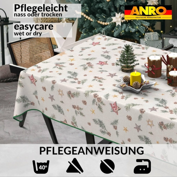 ANRO Tischdecke pflegeleicht Weihnachten Tischtuch Christmas Tannenzapfen Tischwäsche (Einzelstück 1-tlg), Schutz-Beschichtung wasserabweisend Grün 90x130cm Bild 7