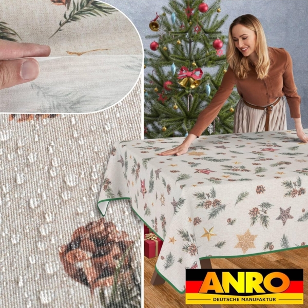 ANRO Tischdecke pflegeleicht Weihnachten Tischtuch Christmas Tannenzapfen Tischwäsche (Einzelstück 1-tlg), Schutz-Beschichtung wasserabweisend Grün 90x130cm Bild 6