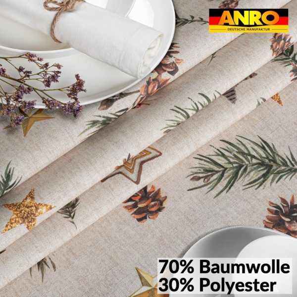 ANRO Tischdecke pflegeleicht Weihnachten Tischtuch Christmas Tannenzapfen Tischwäsche (Einzelstück 1-tlg), Schutz-Beschichtung wasserabweisend Grün 90x130cm Bild 8