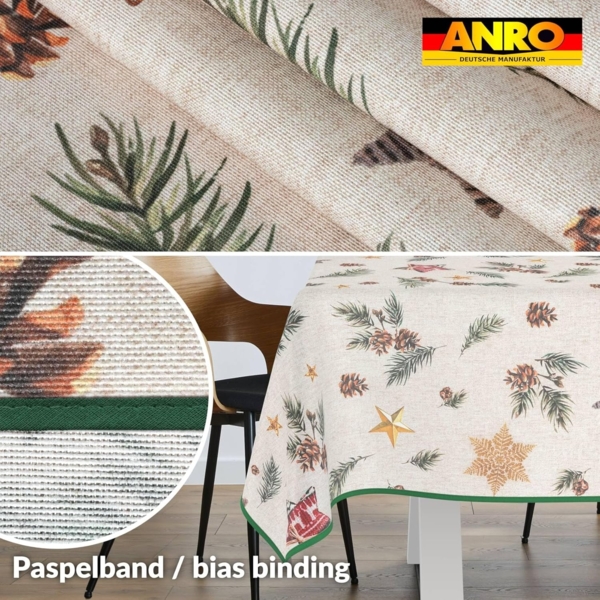 ANRO Tischdecke pflegeleicht Weihnachten Tischtuch Christmas Tannenzapfen Tischwäsche (Einzelstück 1-tlg), Schutz-Beschichtung wasserabweisend Grün 90x130cm Bild 2