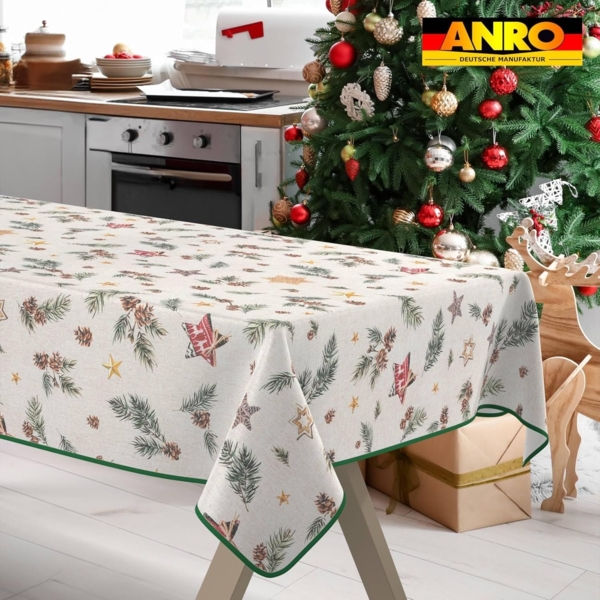 ANRO Tischdecke pflegeleicht Weihnachten Tischtuch Christmas Tannenzapfen Tischwäsche (Einzelstück 1-tlg), Schutz-Beschichtung wasserabweisend Grün 90x130cm Bild 5