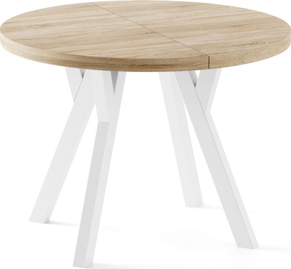 WFL GROUP Esstisch Twixy ausziehbar rund industrial mit weißen Holzbeinen (MADE IN EU, erhältlich in 2 Größen – Durchmesser 100 cm, ausziehbar auf 250/300 cm), XXL groß extra lang Ausziehtisch für 5-16 oder 5-14 Personen