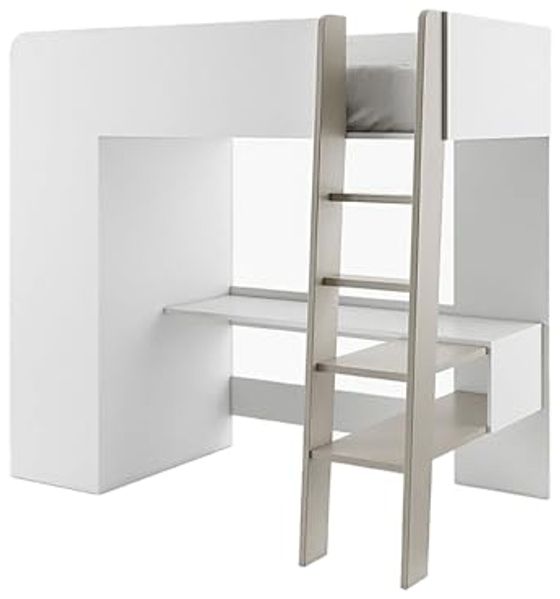 Hochbett Tom Kinderbett 90x200cm weiß congo grifflos mit Matratze