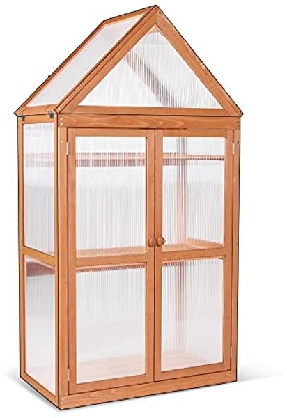 MCombo 3 Etage Gewächshaus 0800, Aufzuchtschrank Treibhaus Pflanzenhaus Tomatenhaus, höhenverstellbar, aufklappbar, aus Holz und Polycarbonat, 47 x 80 x 149 cm