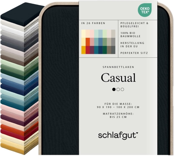 Schlafgut Spannbettlaken CASUAL u.a. in Gr. 90x200, 140x200 oder 180x200 cm, 100% Bio-Baumwolle, Jersey, Gummizug: rundum, (1 Stück), Bettlaken für Matratzen bis 25 cm Höhe, zuverlässig, langlebig, weich