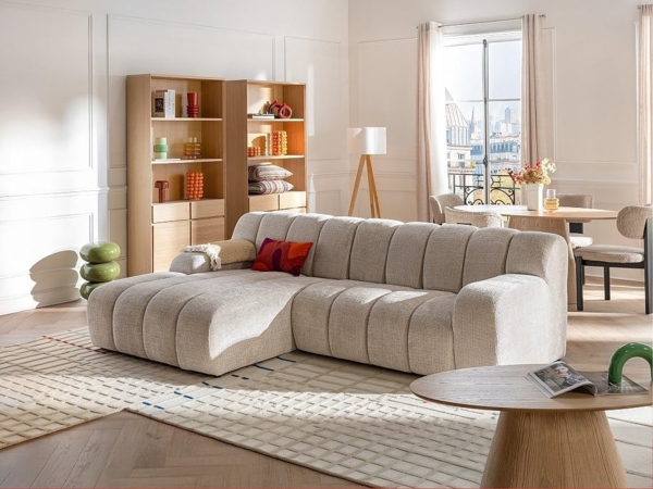 Vente-unique - Ecksofa - Ecke links - Chenille Stoff Beige - BELADON Bild 2