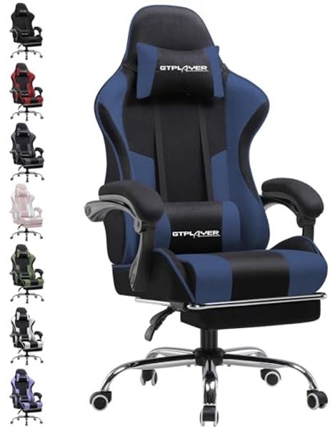 GTPLAYER Gaming-Stuhl Bürostuhl Gaming Stuhl Massage Ergonomischer Gamer Stuhl, mit Massage-Lendenkissen Fußstütze, Kopfstütze