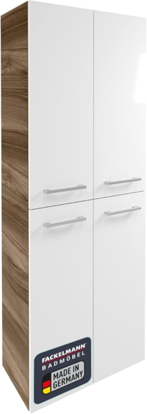 Fackelmann VERONA Doppel Hochschrank 60 cm, Braun Dunkel/Weiß Hochglanz