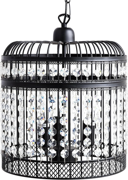 'Celon' Hängeleuchte Schwarz Eisen 3-flammig mit Kristallen aus Acrylglas und Gitter Wasserfall-Optik Kronleuchter-Optik Glamour Stil