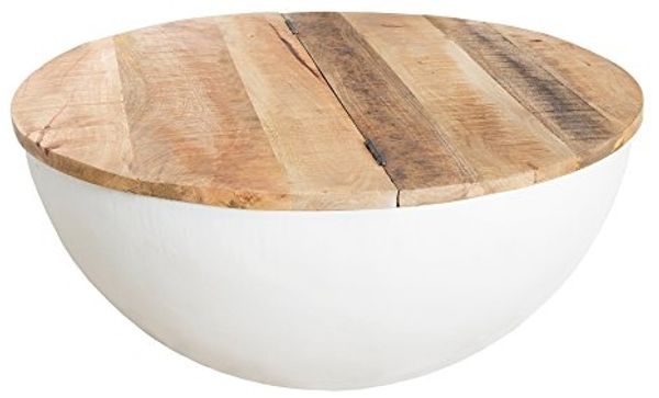 riess-ambiente Couchtisch INDUSTRIAL STORAGE Ø70cm weiß / natur (Einzelartikel, 1-St), Wohnzimmer · Mango-Massivholz · rund · mit Stauraum · Metall · Design