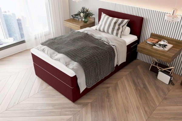 99rooms 'Phönix' Boxspringbett, Bordeaux, 120x200 cm, Webstoff MALMO_NEW Bild 4
