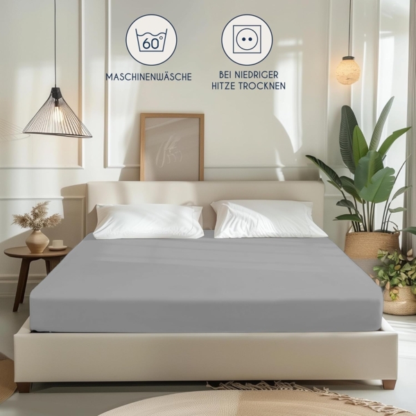 Dreamzie - Spannbettlaken 80x200 cm - Baumwolle Oeko Tex Zertifiziert - Grau - 100% Jersey Spannbetttuch 80x200 Bild 6