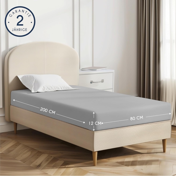 Dreamzie - Spannbettlaken 80x200 cm - Baumwolle Oeko Tex Zertifiziert - Grau - 100% Jersey Spannbetttuch 80x200 Bild 2