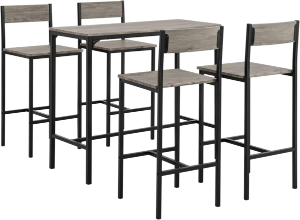SoBuy Bartisch OGT14, Bartisch Set 5-teilig Sitzgruppe Esstisch Bistrotisch mit 4 Hockern