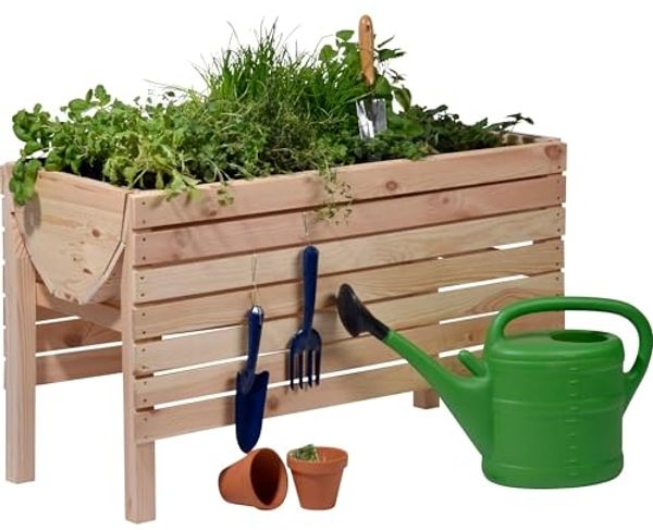dobar® 58196e großes Hochbeet | Erhöhtes Gemüsebeet | Kräuterbeet aus Holz | Pflanzkasten für Balkon/Garten/Terrasse | Salatbeet für die Anzucht | 100 x 45 x 60 cm | Natur