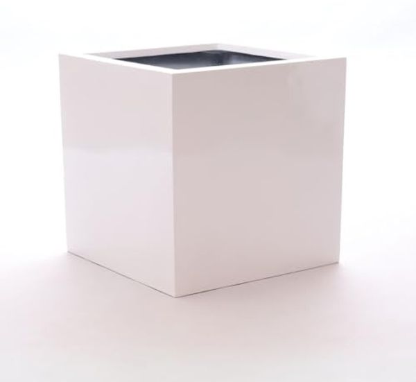 Pflanzkübel Blumenkübel Blumentopf Fiberglas Quadrat LxBxH 48 x 48 x 48 cm hochglanz weiß.